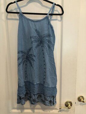 Raya Sun Blue Palm Tree Tropical Dress - Size S